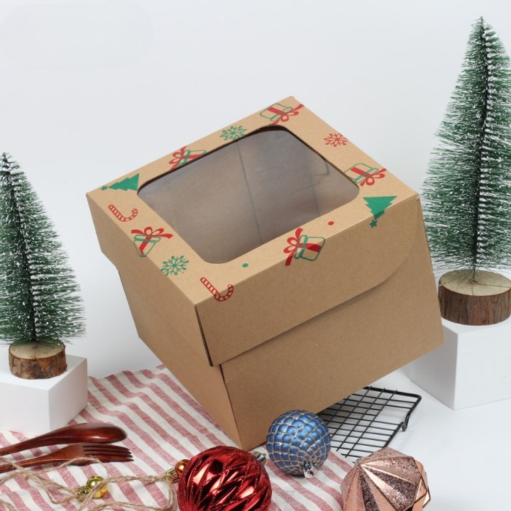 

10 pcs Box Natal Kemasan Souvenir Kardus Mika Packaging Hampers Kue Kering Dus Die Cut Ukuran 21,8x22,2x18 cm