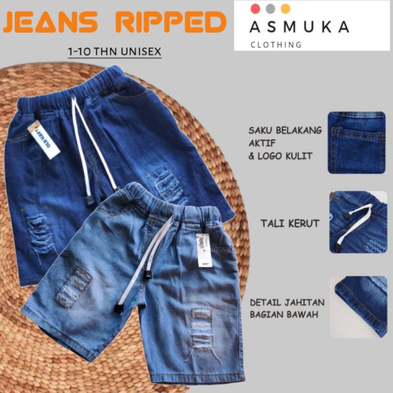 Celana pendek jeans anak laki-laki perempuan jins sobek ripped drak blue light blue usia 1- 8 tahun