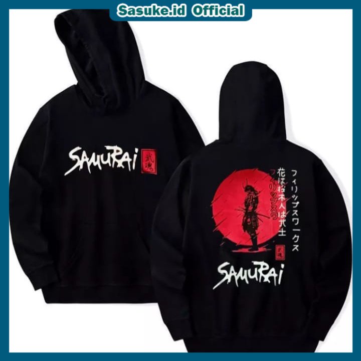 SASUKE.id - Hoodie Japan Samurai Hitam motif jepang / Jaket Sweater Distro Casual / Sweater Pria Samurai Motif jepanese