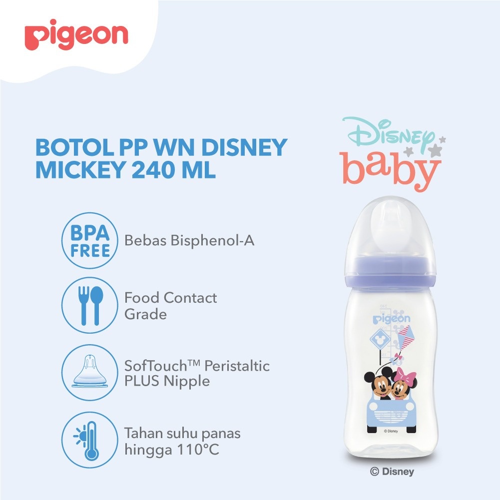 Pigeon PP Wide Neck with P-Plus Nipple Botol Susu [240 mL] PR010318