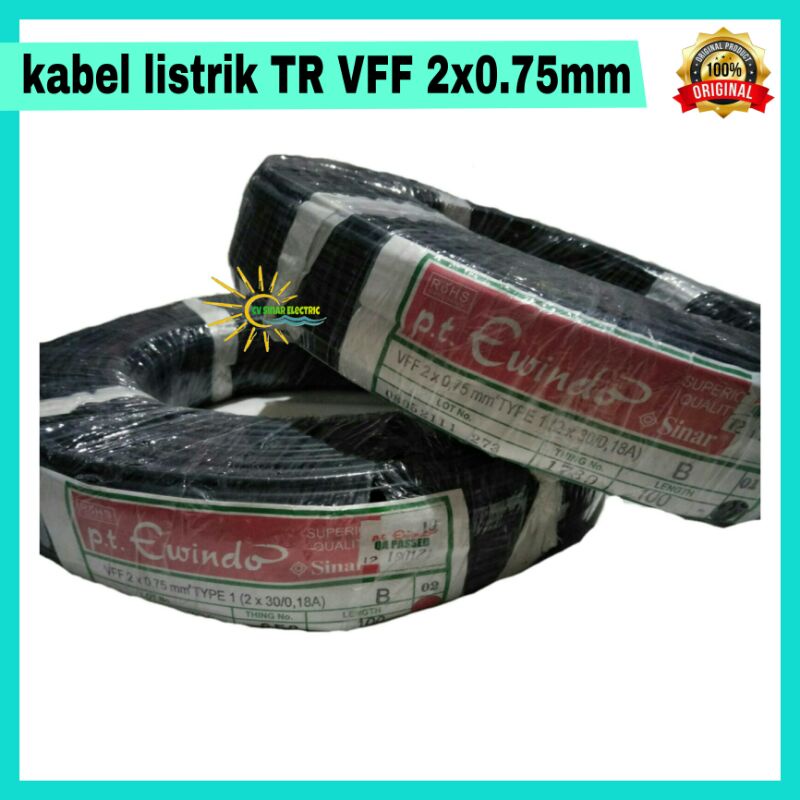 kabel listrik TR. VFF 2X0,75mm TYPE 1 (2X30/0,18 A) merk sinar PT Ewindo (per roll 100M)