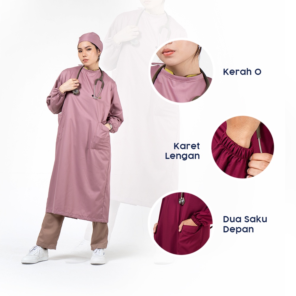 Jubah Operasi Katun Jepang Lengan Panjang - Baju Dokter Bedah Medis