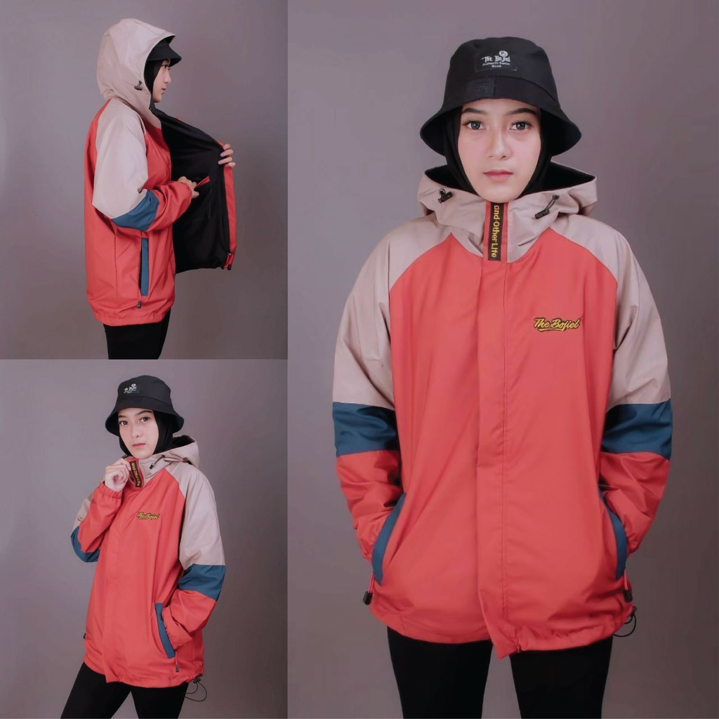 Jaket Parasut 3D Pria Wanita Waterproof Windbreaker Original Distro The Bojiel-Cream-Petro-Orange