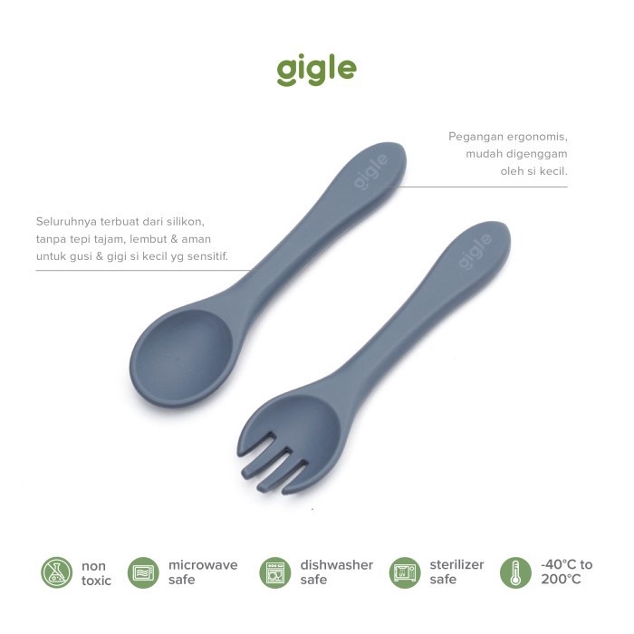 Gigle Baby Silicone Spoon &amp; Fork Sendok Garpu Alat Makan Bayi Premium