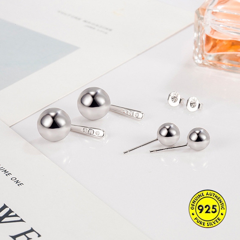 Anting Tusuk Bentuk Bola Bulat Ganda Glossy Untuk Wanita U1047