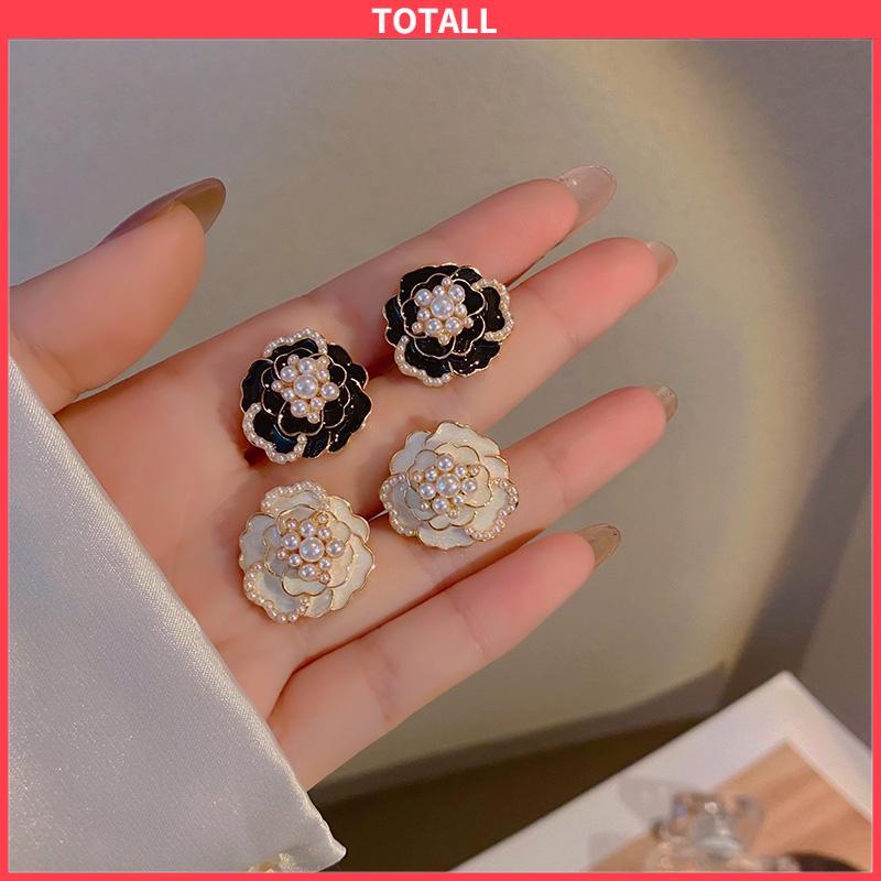 COD 925 anting-anting mutiara Camellia Retro anting-anting bunga berlian-Totall