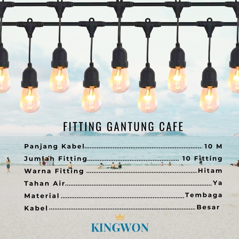 KABEL FITTING LAMPU CAFE GANTUNG 10 METER DEKORASI 10 M OUTDOOR FITTING GANTUNG FITTING CAFE KABEL FITTING OUTDOOR E27