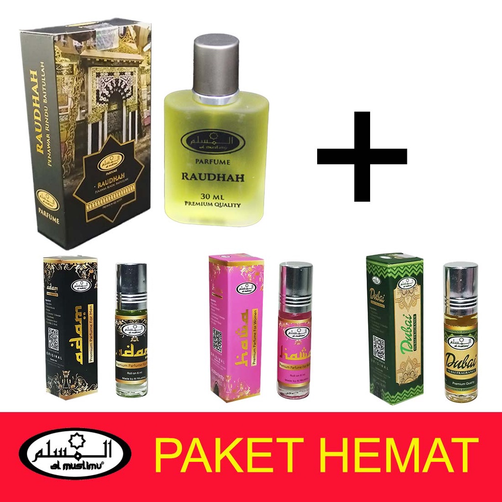 Parfum Raudhah 30 Ml + 3in1 (Adam + Dubai + Hawa) 6ml Al Muslimu Parfum