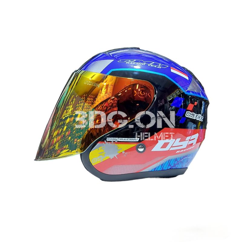 Helm DYR OSAKA KYOTO Motif MANDALIKA HITAM GLOSS Paket Kaca Venom Iridium