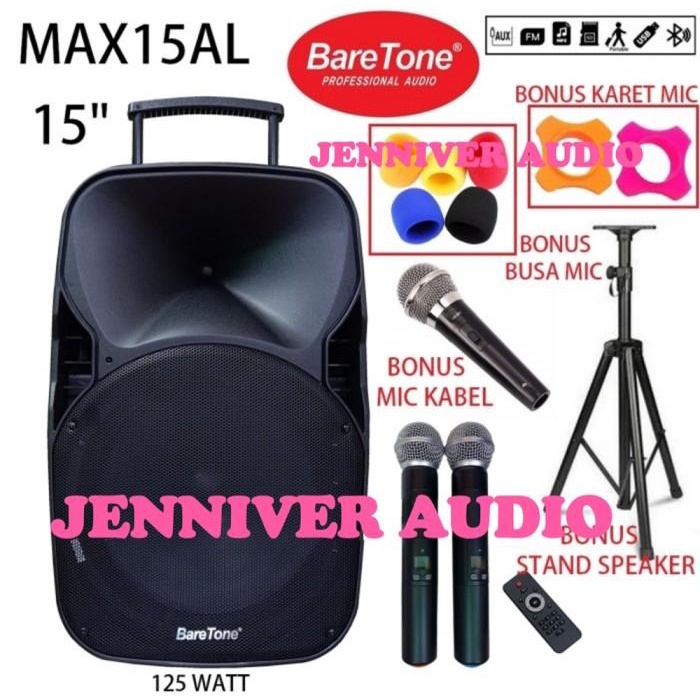 Baretone MAX15AL Speaker Portable 15 Inch USB MP3 Bluetooth