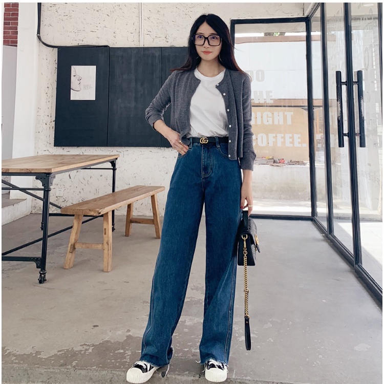 ✅COD Celana Jeans Longgar Wanita Pinggang Tinggi Biru Retro Korea Baru