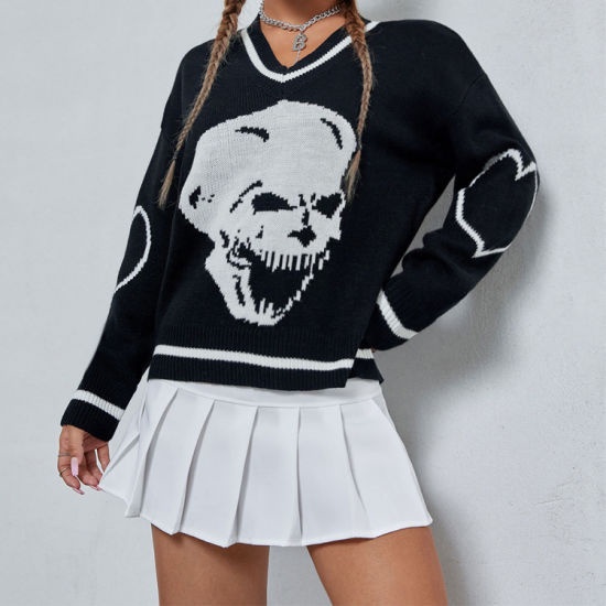 Atasan lengan panjang wanita sweater korea tengkorak skull knit