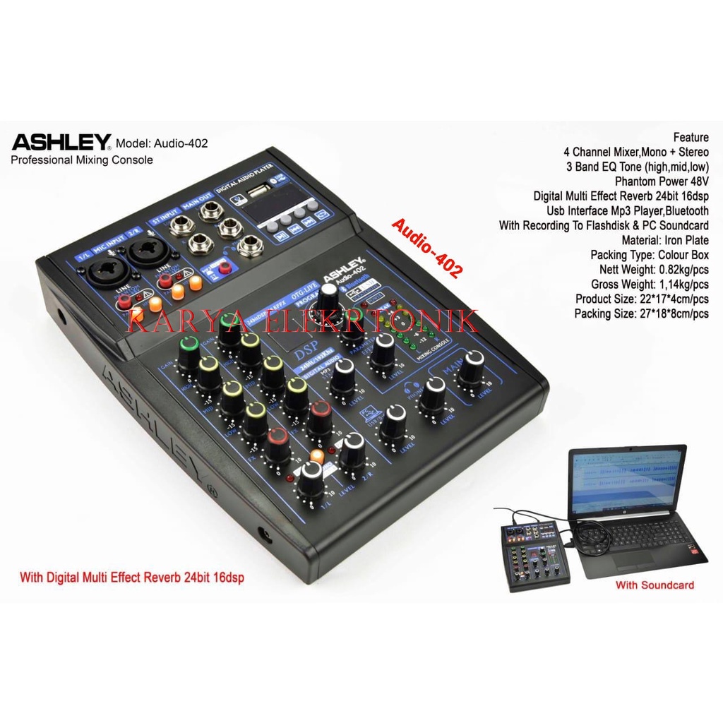 MIXER ASHLEY AUDIO-402 MIXER ASHLEY AUDIO402 MIXER DENGAN SOUNDCARD ASHLEY AUDIO 402 ORIGINAL