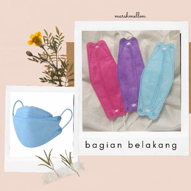 MASKER KF94 WARNA WARNI MIX PASTEL HITAM PUTIH TALI GEPENG SENADA KOREA KOREAN EARLOOP 4 PLY DEWASA 