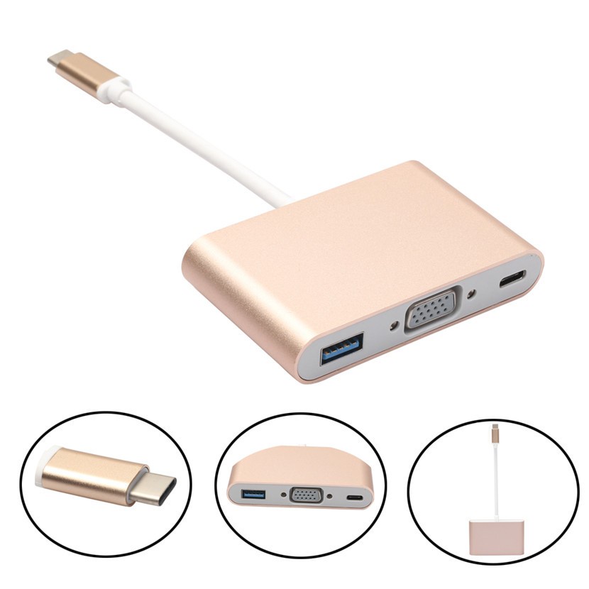 Type C Male to USB 3.0 VGA and USB Type C Female