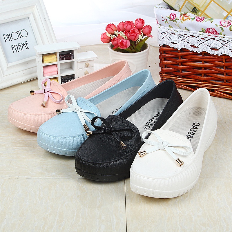 Sepatu jelly flatshoes perempuan dewasa motif pita