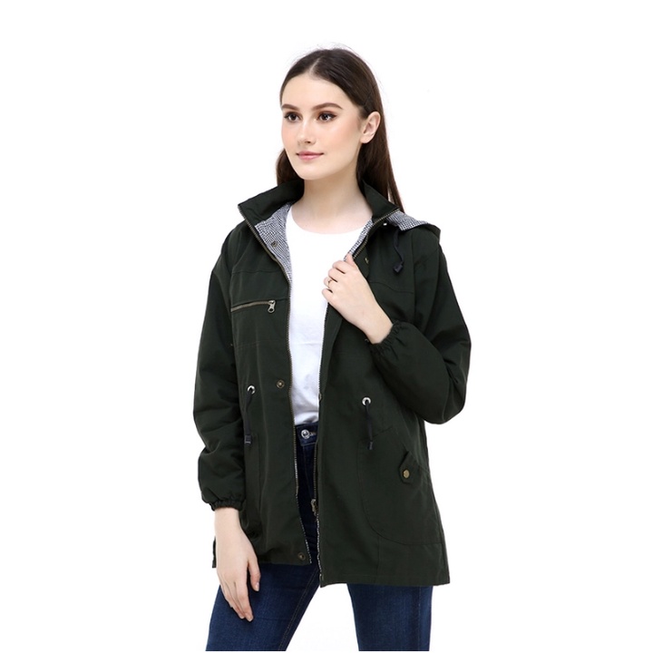 Jaket Parka Cewek Jumbo / big size m/l, xl, xxl, xxxl, hoodie bisa dilepas-HIJAU ARMY