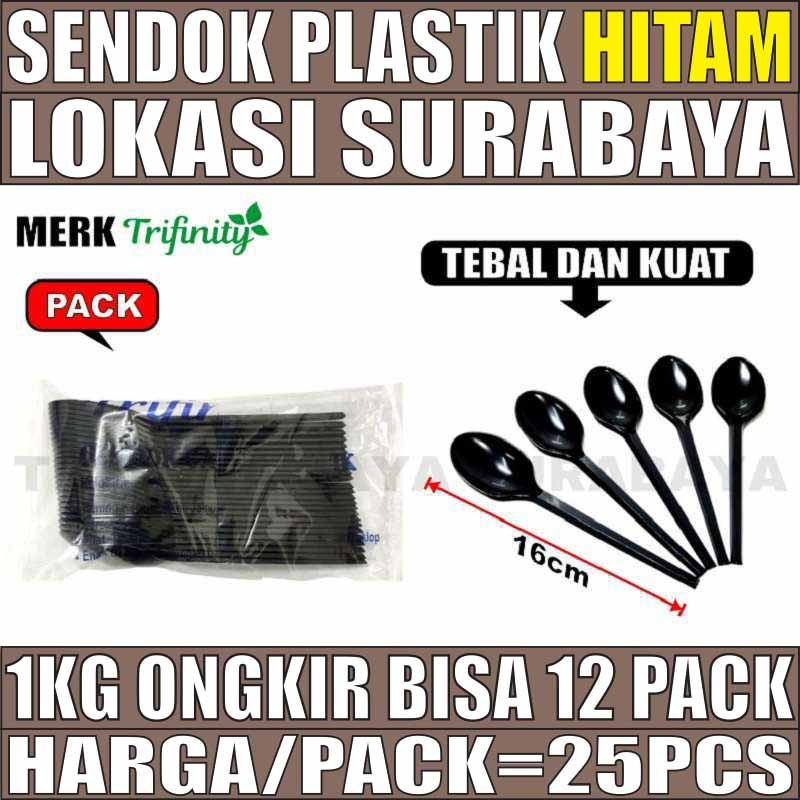 Sendok makan hitam 25 pcs per pack sendok makan plastik panjang murah Surabaya