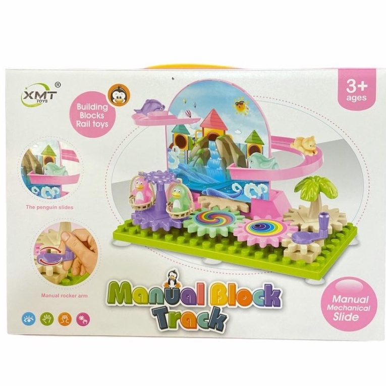 Mainan Anak Manual Block Track Building Blocks Rail Toys Penguin Slid