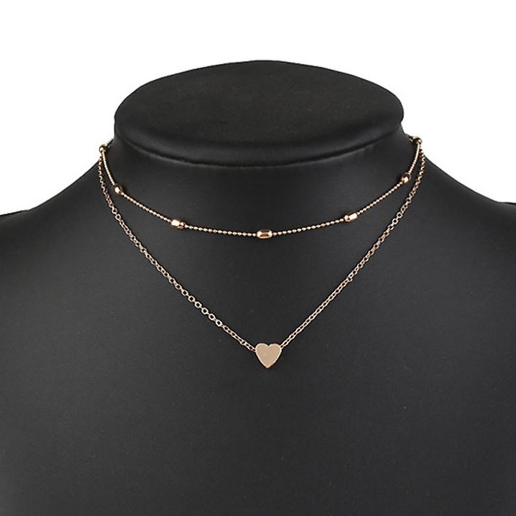 Kalung Choker Rantai Multilayer Aksen Manik-Manik Hati Untuk Wanita