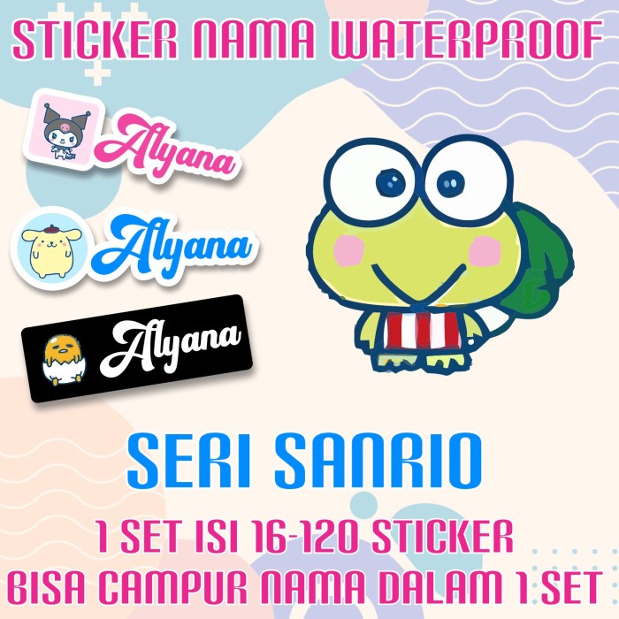 

[14-120 pcs] Sticker Nama Custom Waterproof Sanrio