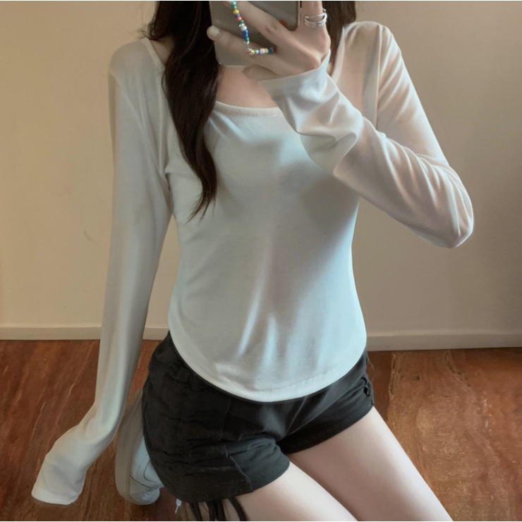 RSB BJ256 Baju Wanita Fasion Lengan Panjang Kaos Polos Wanita Korea Spandek long Sleeve