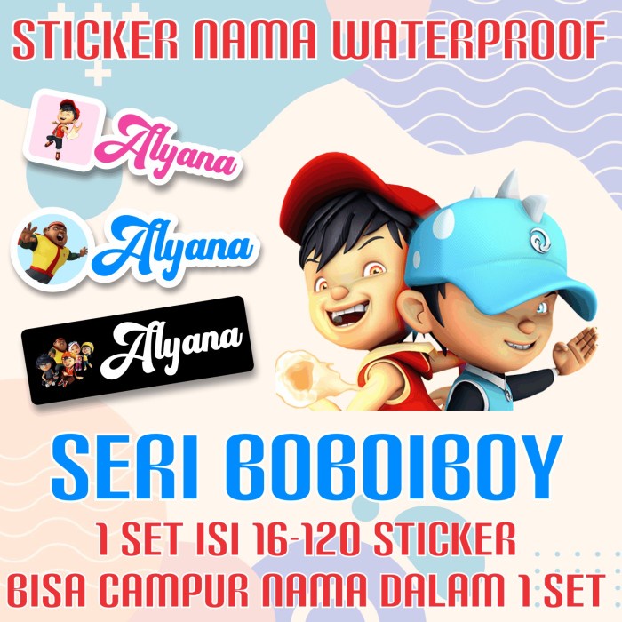 

[14-120 pcs] Sticker Nama Custom Waterproof BoBoiBoy
