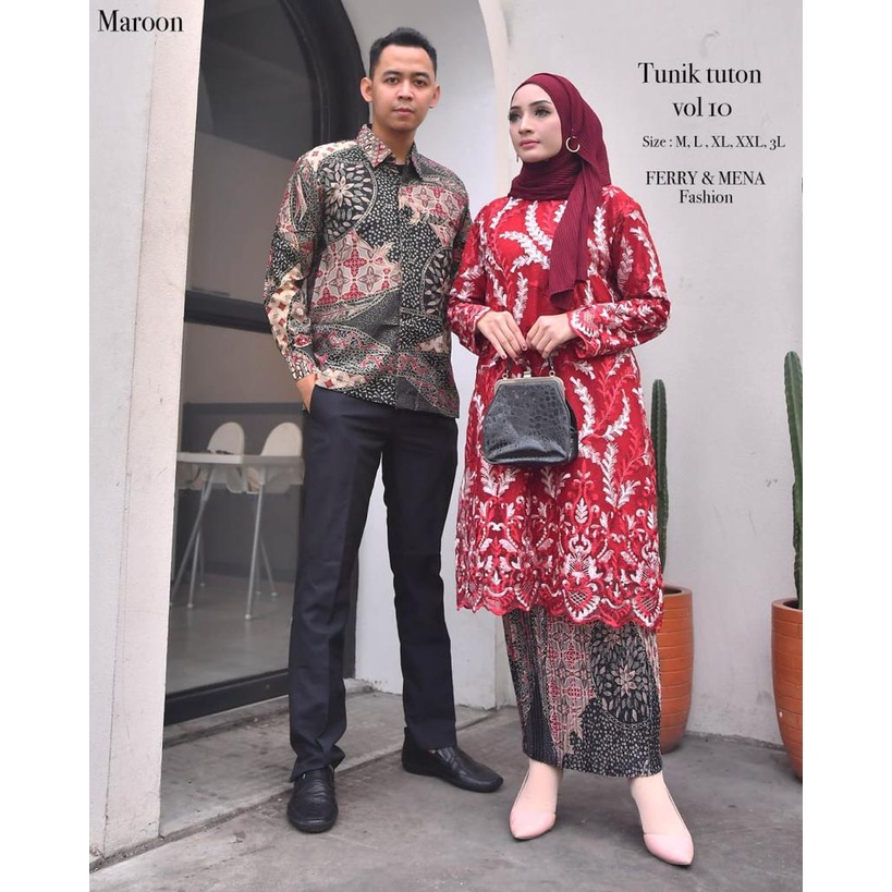 Jumbo XXXL LD 130 Set Couple Tuton vol 9 couple kondangan couple kebaya tunik tulle tuton full bordi