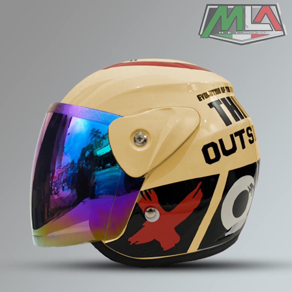 Helm Dewasa Half Face Inovation Motif Out Side Kaca Silver Pelangi Untuk Pria Dan Wanita Dewasa SNI COD Free Packing Dus