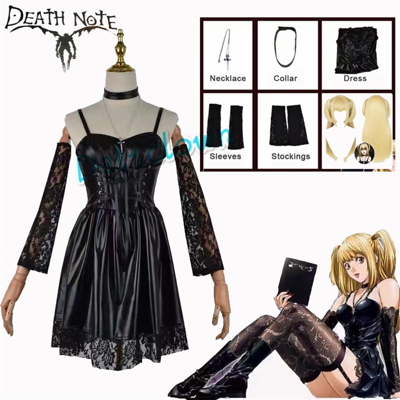 PREORDER Anime Death Note Misa Amane Cosplay Costume Amne Faux Leather Sexy Dress Stockings Gloves C