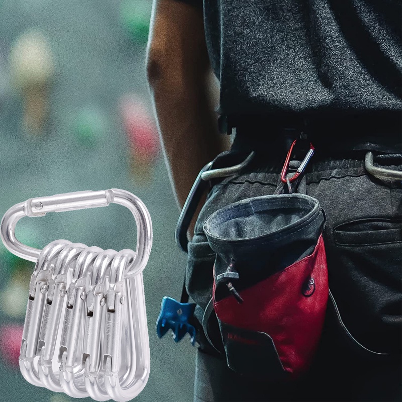 Gantungan Kunci Carabiner Bentuk D Bahan Aluminum Alloy Warna Silver Untuk Camping Hiking Traveling
