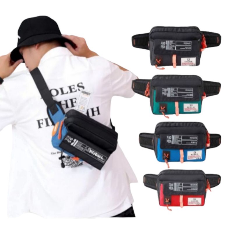 Rizback (BISA COD) Tas Selempang Pria waistbag Travel pouch style Korea tas hp pinggang Tas sabuk pr