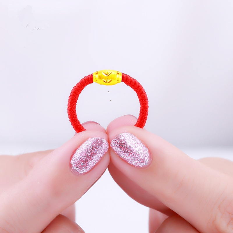 Cincin Tali Merah hand woven Hias Manik-Manik Emas Kecil Untuk Pria Dan Wanita