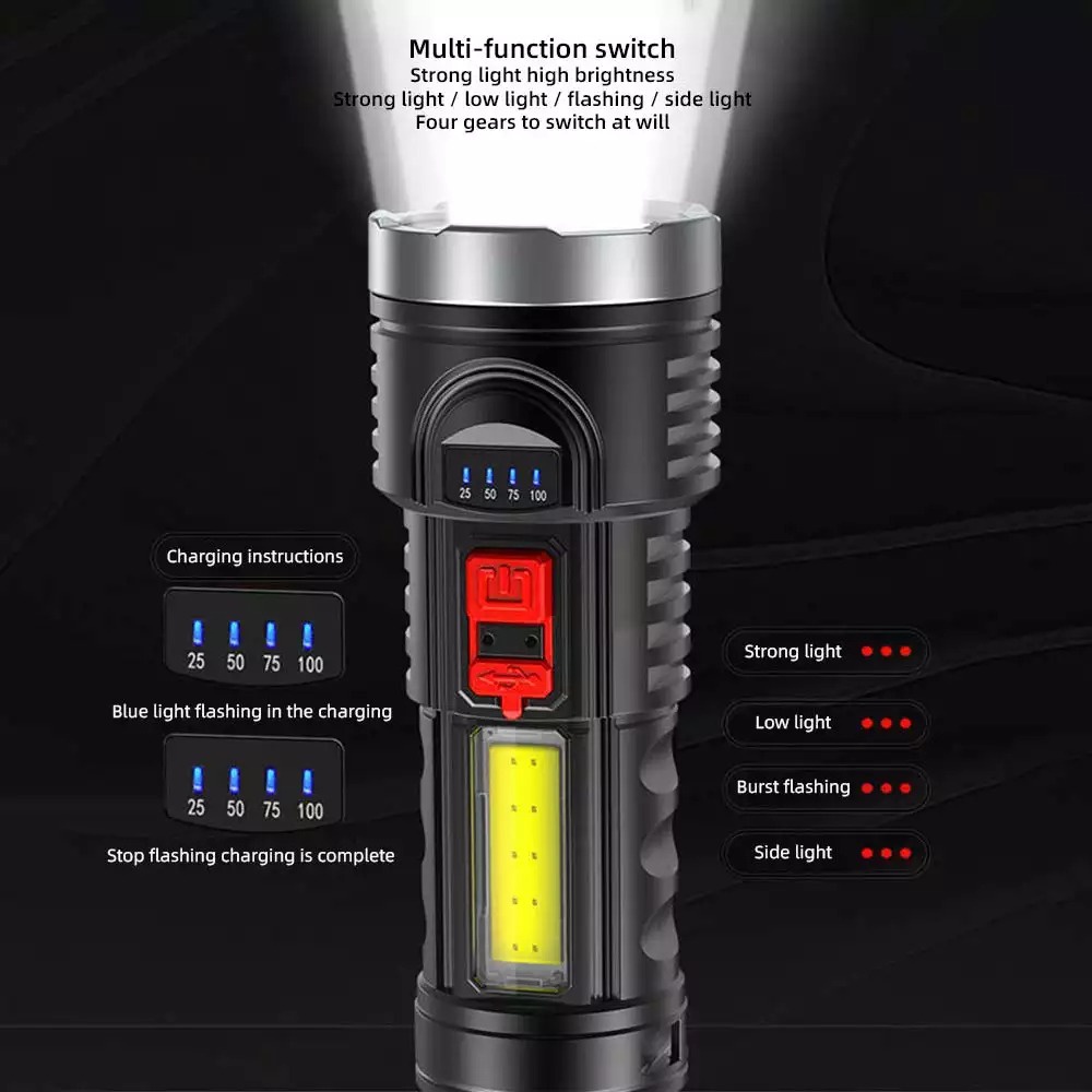 SENTER LED SUPER TERANG XPE + COB SENTER LED WATERPROOF BATERAI 18650 7800 LUMENS