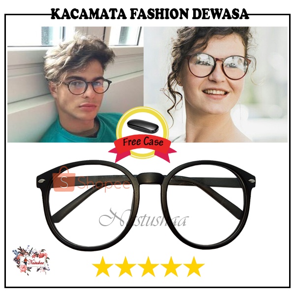 Kacamata Fashion Unisex Korea Frame Plastik Kacamata Gaya Oval Korean Style Retro Untuk Pria dan Wanita FREECASE