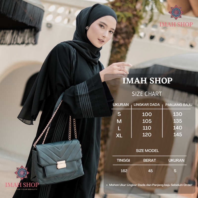 ABAYA FATIMAH LIST HITAM POLOS EXCLUSIVE DUBAI ARAB TURKEY KEKINIAN By Imah Shop