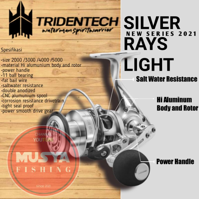 Reel Tridentech Silver Rays Light 1000 /2000 /3000 /4000 /5000 ... POWER HANDLE