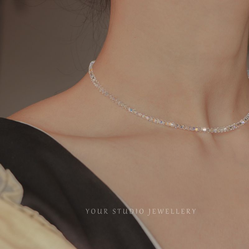 Kalung Manik Kristal Bening Simple Mewah Korean Style Import / Gelang Manik