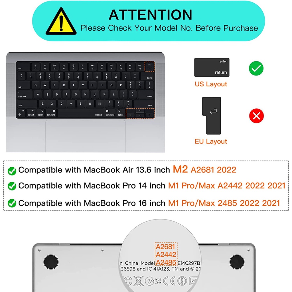 Silicone Cover Pelindung Keyboard Protector MacBook Pro 14 inch A2442 &amp; MacBook Pro 16 inch A2485 w/M1 Chip, MacBook Air 13 M2 A2681