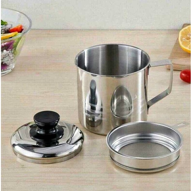 OIL POT 1200 ML / SARINGAN STAINLESS STEEL MINYAK GORENG / OIL POT SARINGAN STAINLESS MINYAK GORENG SISA TEMPAT JELANTAH