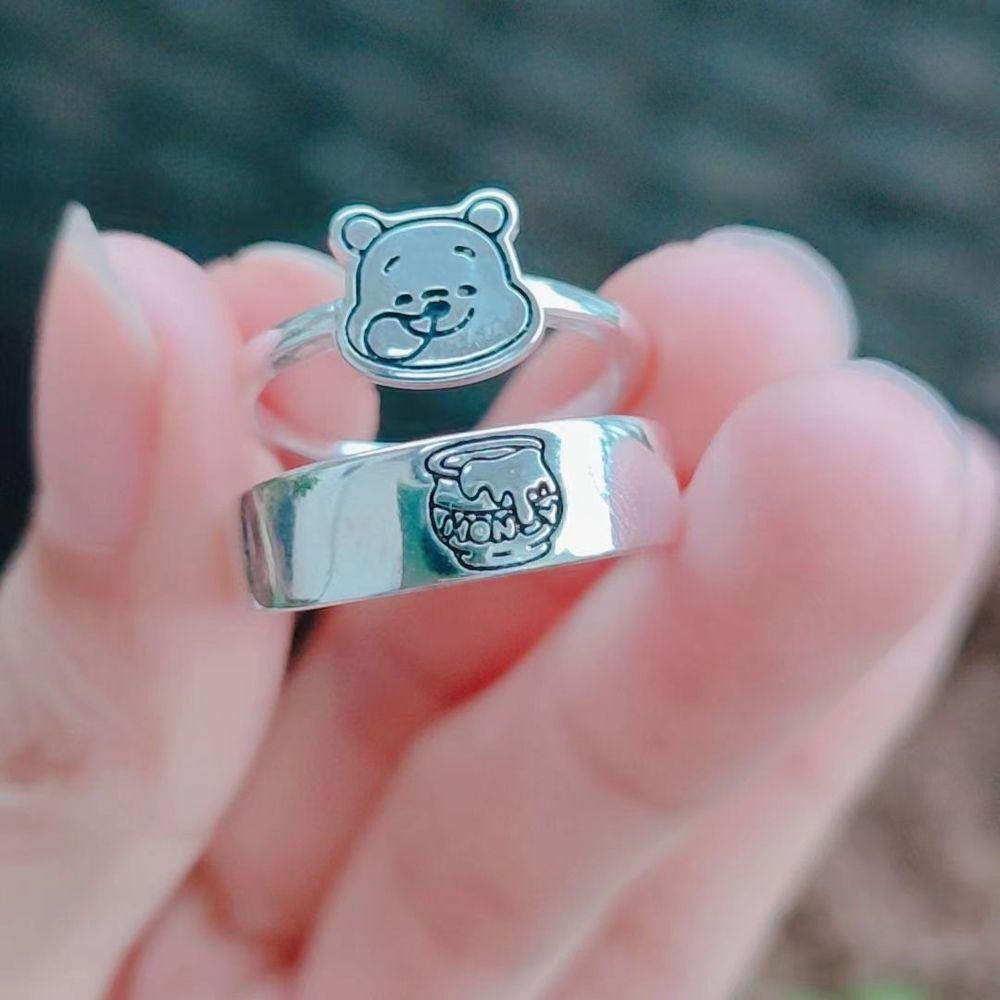 NEEDWAY Needway BFF Ring Hadiah Ulang Tahun Close Friend Honey Jar Copper Couple Rings Pooh Bear Best Friend Forever Rings