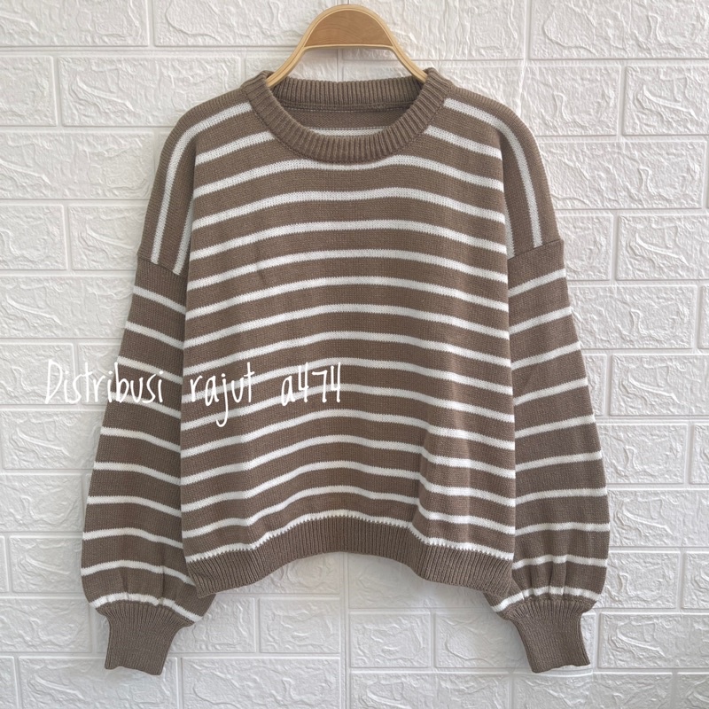 TITI STRIP SWEATER RAJUT KERAH BULAT PREMIUM