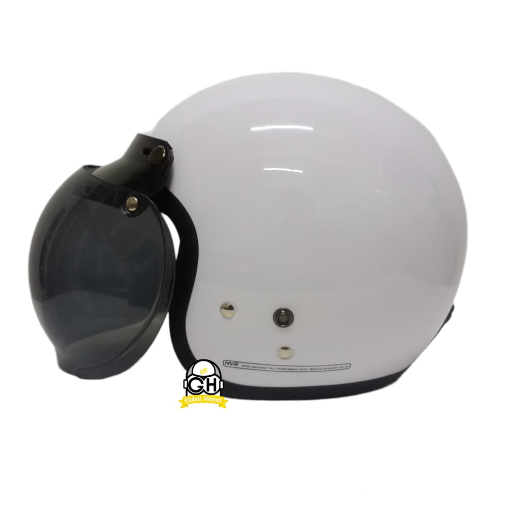 HELM BOGO CGS WHITE RETRO DEWASA PRIA WANITA COWOK CEWEK FREE KACA SNI