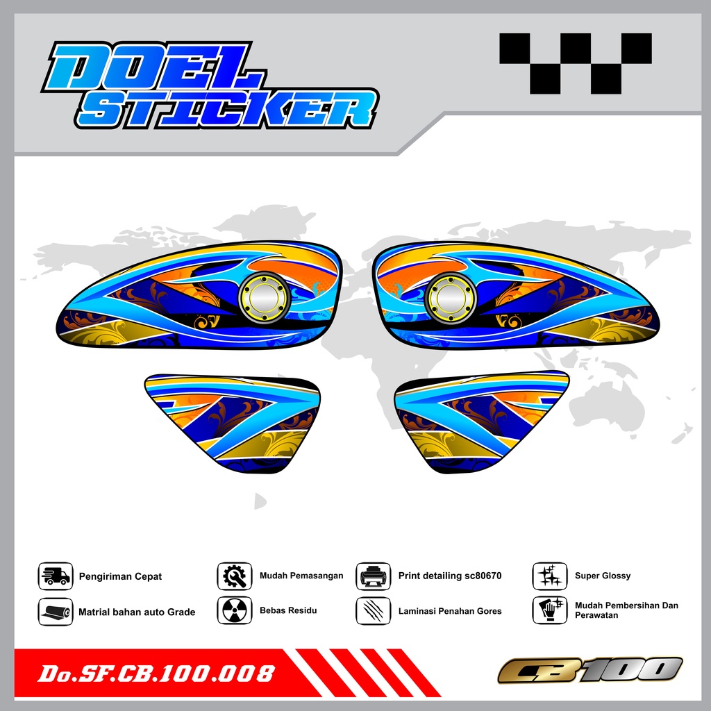 Sticker Striping Honda CB 100 List Variasi Hologram , Crome Doel 008