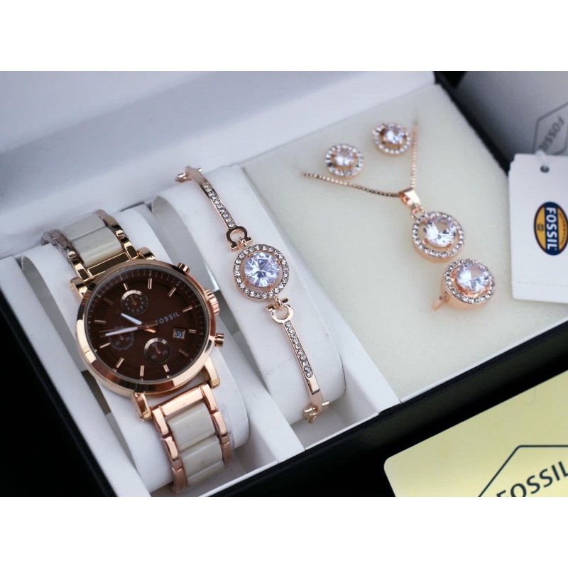 JAM TANGAN WANITA CEWEK FX RANTAI SET KALUNG ANTING CINCIN GELANG JAM TANGAN CEWEK MURAH SET TERBARU