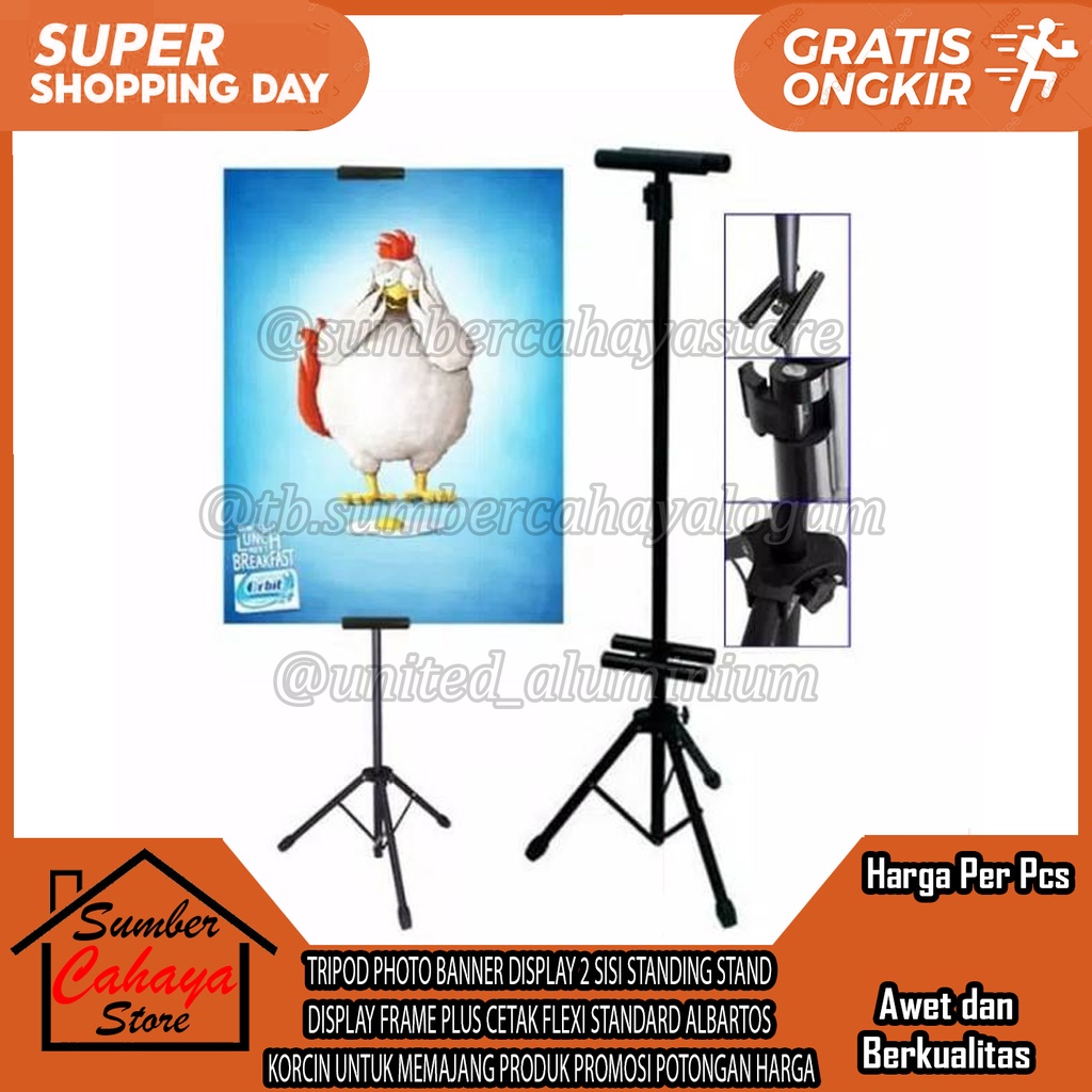 Jual TRIPOD PHOTO BANNER DISPLAY SISI STANDING STAND BACKDROP SPANDUK DISPLAY FRAME PLUS CETAK