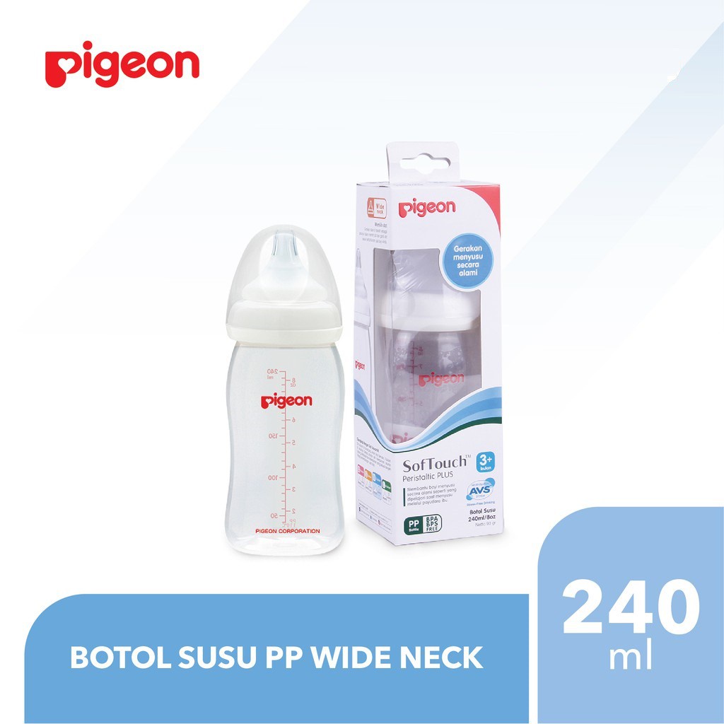 Pigeon PP Wide Neck with P-Plus Nipple Botol Susu [240 mL] PR010318