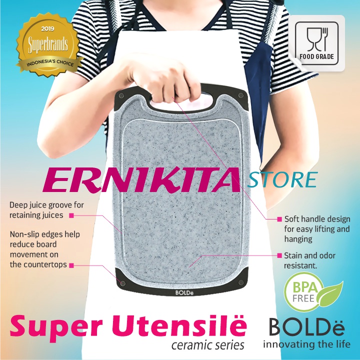 BOLDe CUTTING BOARD 4 IN 1 - Super Utensil Ceramic Series 1 Talenan 1 Gunting 2 Pisau Dapur