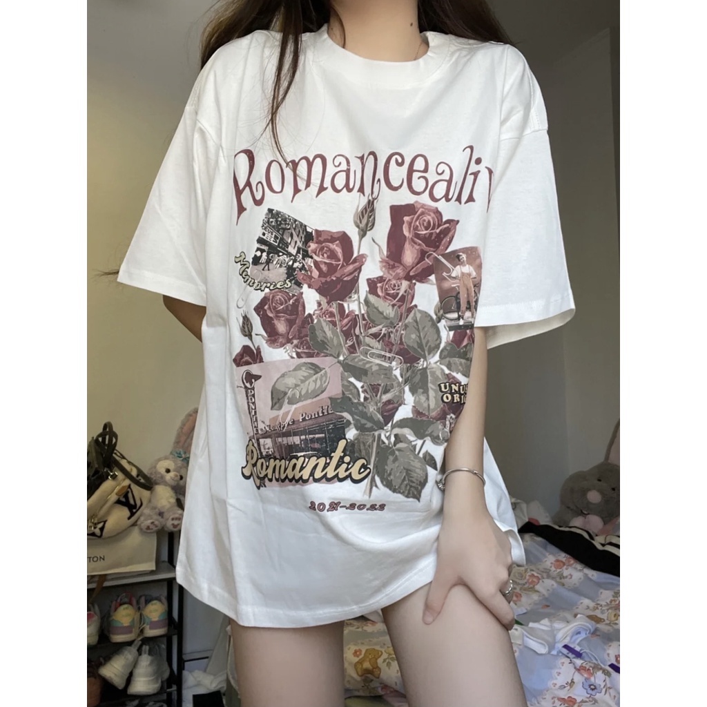 Kaos Wanita Warna Putih/Kaos Sablon Retro Amerika/T-shirt Katun Tee Import (realpict)