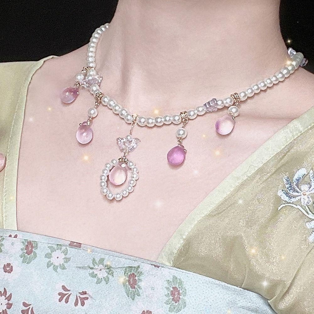 Mxbeauty Wanita Hanfu Kalung Hadiah Teman Elegan Kupu-Kupu Untuk Perempuan Rantai Mutiara Gaya Cina Perhiasan Leher